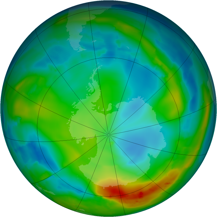 Antarctic ozone map for 15 July 2010
